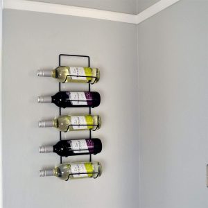 Five Bottle Wall Mounted Black Metal Wine Rack