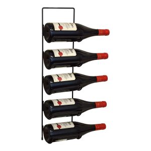 Five Bottle Wall Mounted Black Metal Wine Rack