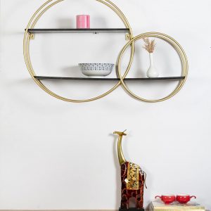 Gold Wrought Iron and MDF Aden Two Circular Wall Mounted Shelves