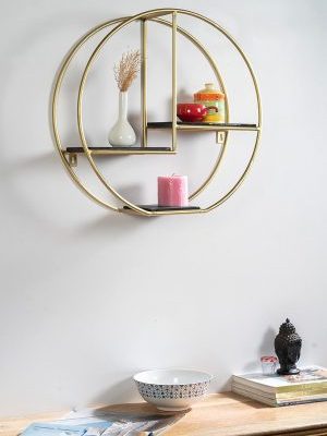 Gold Wrought Iron and MDF Circle 3 Wall Shelves (Size 20 x 19.5 inches)