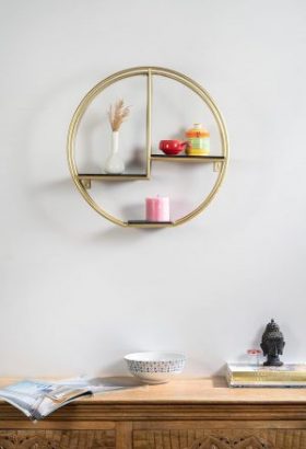 Gold Wrought Iron and MDF Circle 3 Wall Shelves