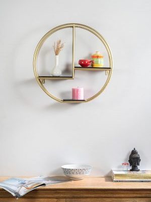 Gold Wrought Iron and MDF Circle 3 Wall Shelves