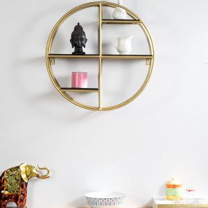 Gold Wrought Iron and MDF Hasti Circular Wall Shelves Mounted