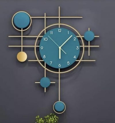 Modern Wall Clock with Golden Blue Color Shape