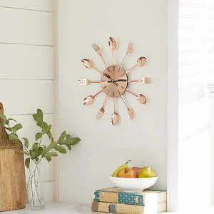Metal Rose Gold Spoons and Forks Wall Clock