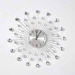 Metal Starburst Bling Silver Crystal Wall Clock