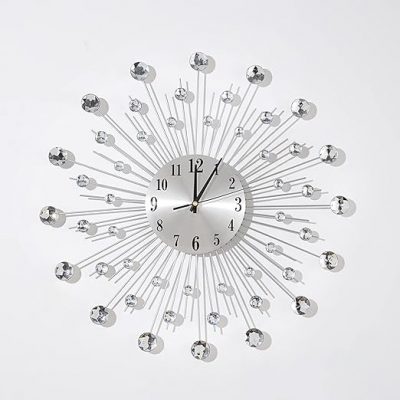Metal Starburst Bling Silver Crystal Wall Clock