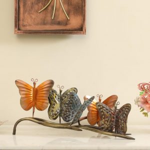 Multicolor Iron Bunch Butterfly Tealight Showpiece