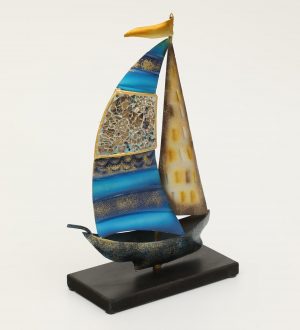 Multicolour Iron Onyx Boat Ship Model Figurine Showpiece