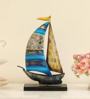 Multicolour Iron Onyx Boat Ship Model Figurine Showpiece