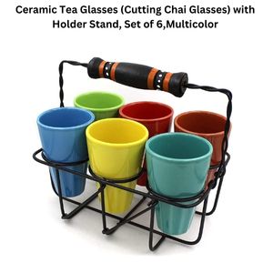 Ceramic Tea Glasses (Cutting Chai Glasses) with Stand