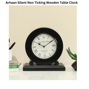 Arhaan Silent Non Ticking Wooden Table Clock
