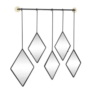 Black Metal Diamond Shapes Wall Mirror with Hanging Bar