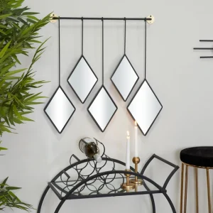Black Metal Diamond Shapes Wall Mirror with Hanging Bar
