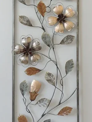 Earth Colors Flowers and Leaves Metal Wall Decor with Frame