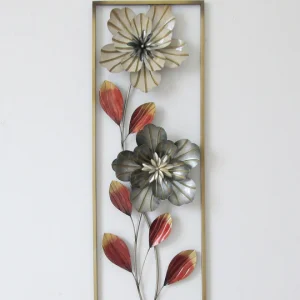 Flower and Leaves Metal Wall Decor with Frame 12″x36