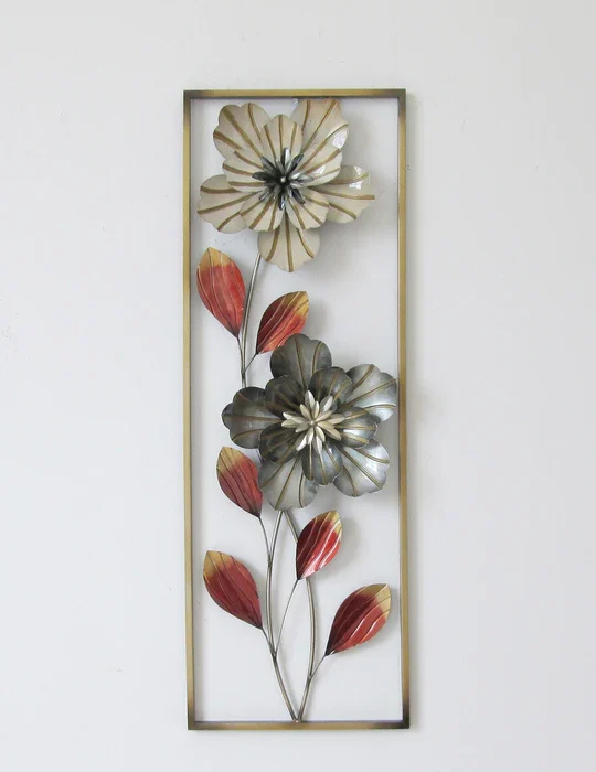 Flower and Leaves Metal Wall Decor with Frame