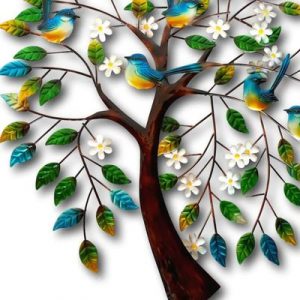 Handcrafted Metal Multicolor Birds on Multicolor Tree Wall Art