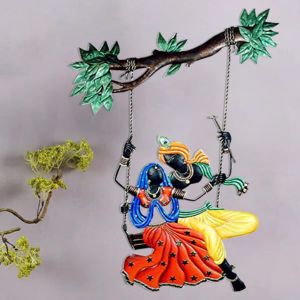 Lord Krishna and Radha Jhula Decorative Metal Wall Hanging