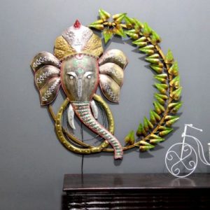 Metal LED Ganesh With Leaves Wall Art