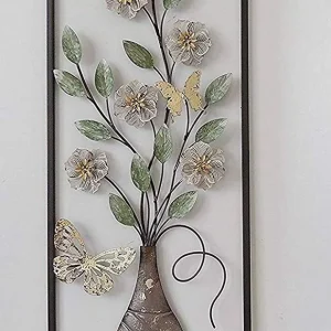 Metal Vase with Flowers and Butterfly Frame