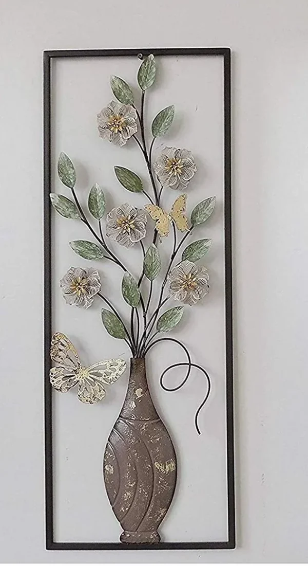 Metal Vase with Flowers and Butterfly Frame