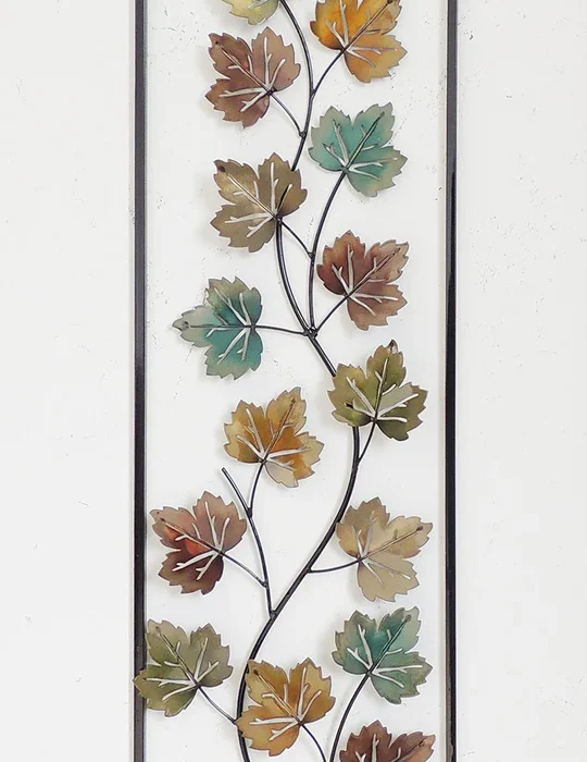 Multi Color Maple Leaves Metal Wall Decor with Frame