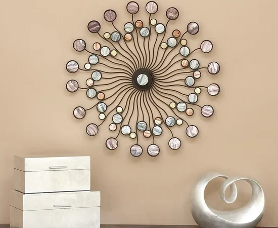 Multi Color Sunburst Round Metal Wall Decor