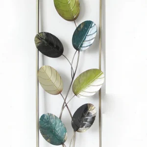 Multi Leaves Metal Wall Decor with Frame 12"x36