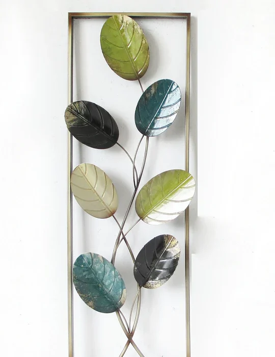 Multi Leaves Metal Wall Decor with Frame 12"x36