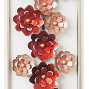 Red Flowers Metal Wall Decor with Frame