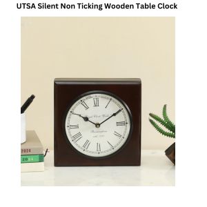 UTSA Silent Non Ticking Wooden Table Clock