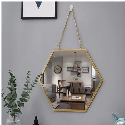 Modern Luxury Hexagonal Decorative Gold Hanging Wall Mirror