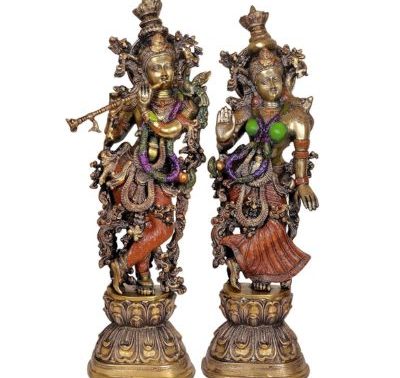 Multi Color Brass Radha Krishna Idol