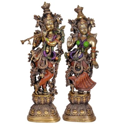 Multi Color Brass Radha Krishna Idol